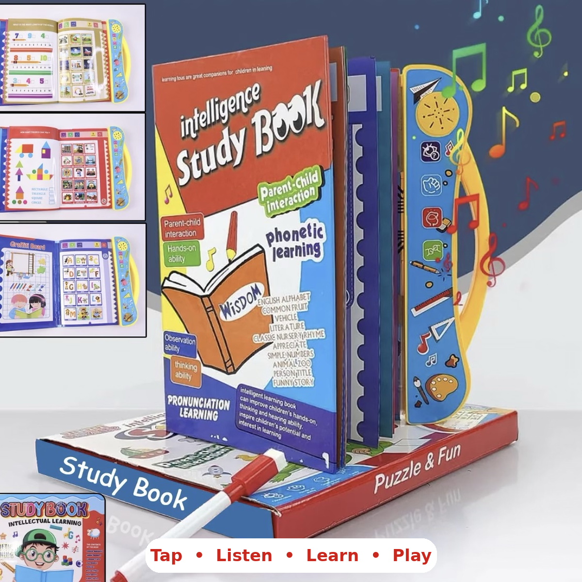 Intelligence Study Book – Interactive Sound Learning Book for Kids with Marker & Writing Board